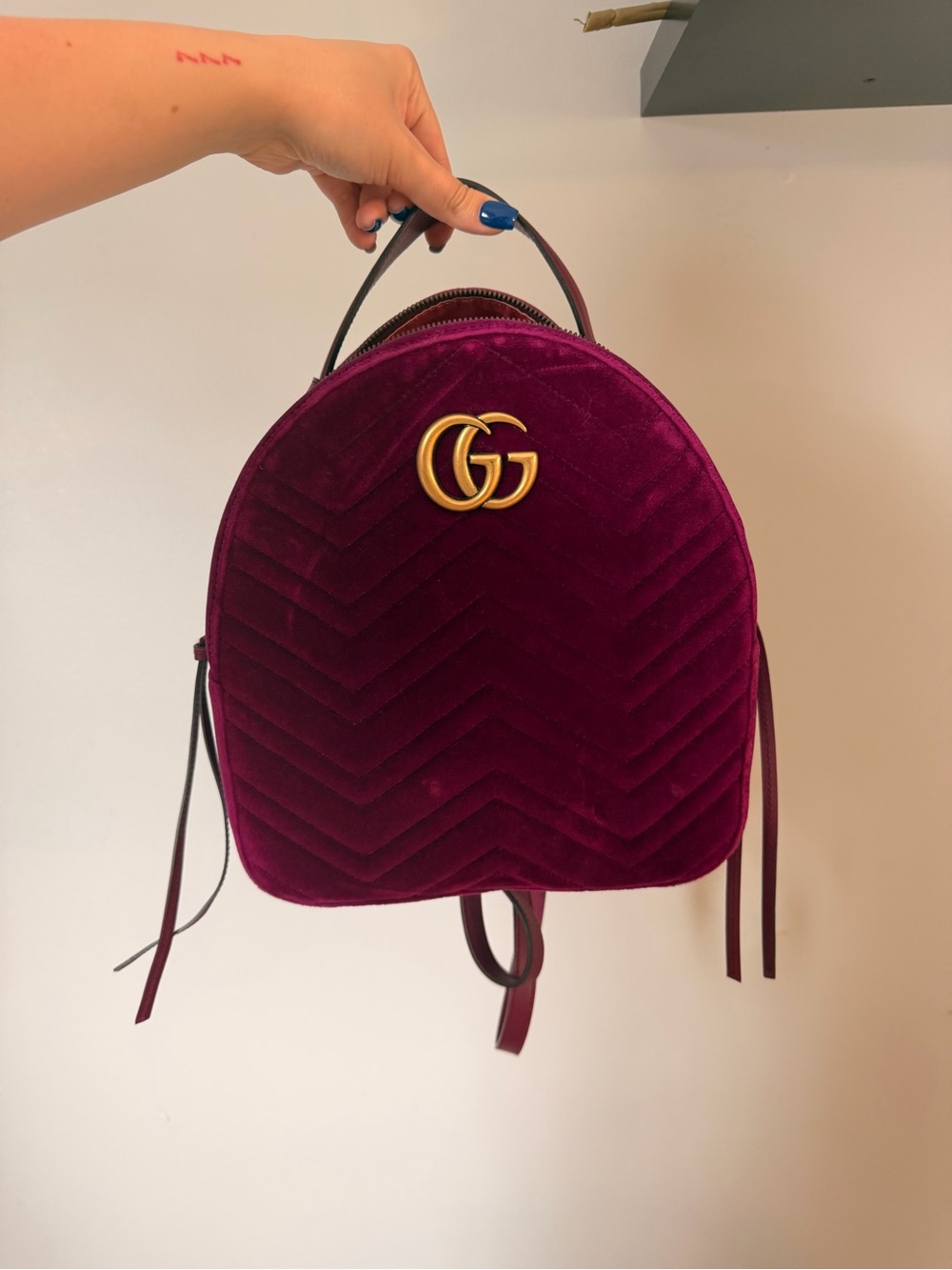 Gucci Velvet Mini Backpack in Berry Plum with Gold GG